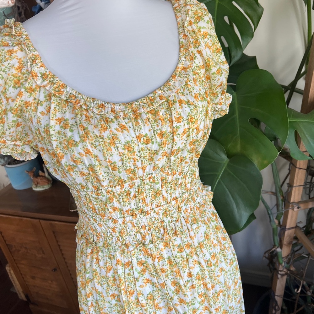 Lush Vintage Floral Yellow Midi Dress M - Picture 5 of 9